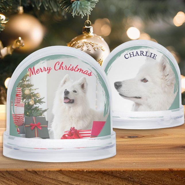 Personalized Dog Photo Custom Pet Keepsake Snowglobe (A Christmas snow globe with custom pet dog photos and name)