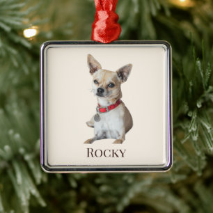 Personalized Dog Photo   Custom Pet Name  Metal Tree Decoration