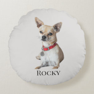 Personalized Dog Photo   Custom Pet Name  Round Cushion