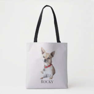 Personalized Dog Photo   Custom Pet Name  Tote Bag