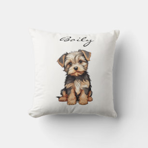 PERSONALIZED DOG PORTRAIT BANNER-MORKIE ART PRINT CUSHION