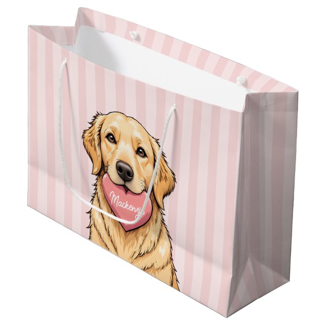 Personalized Dog with Heart Happy Valentine's Day Large Gift Bag (Front Angled)