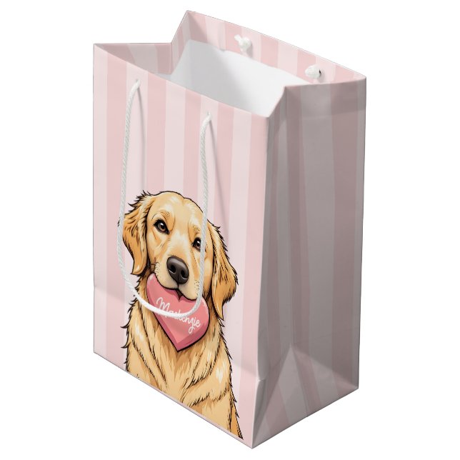 Personalized Dog with Heart Happy Valentine's Day Medium Gift Bag (Front Angled)