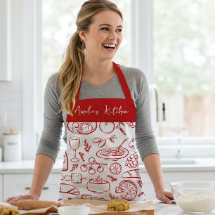 Personalized Dolce Vita Food Pattern Red Apron