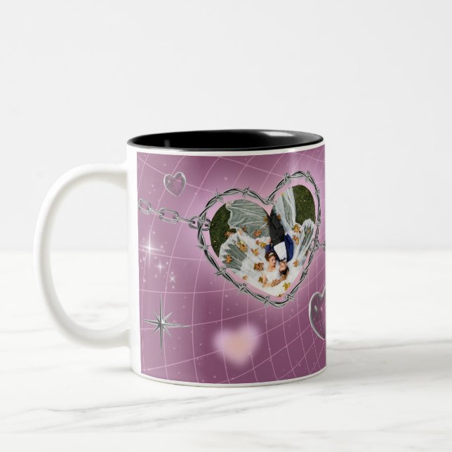 Personalized Double Heart Couple Photo Two-Tone Coffee Mug (Left)
