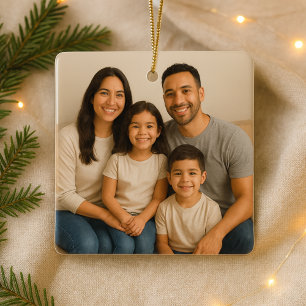 Personalized Double-Sided Family Photo Christmas Ceramic Ornament