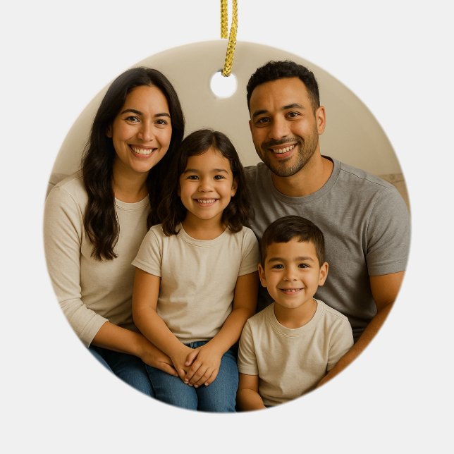 Personalized Double-Sided Family Photo Christmas Ceramic Tree Decoration (Front)