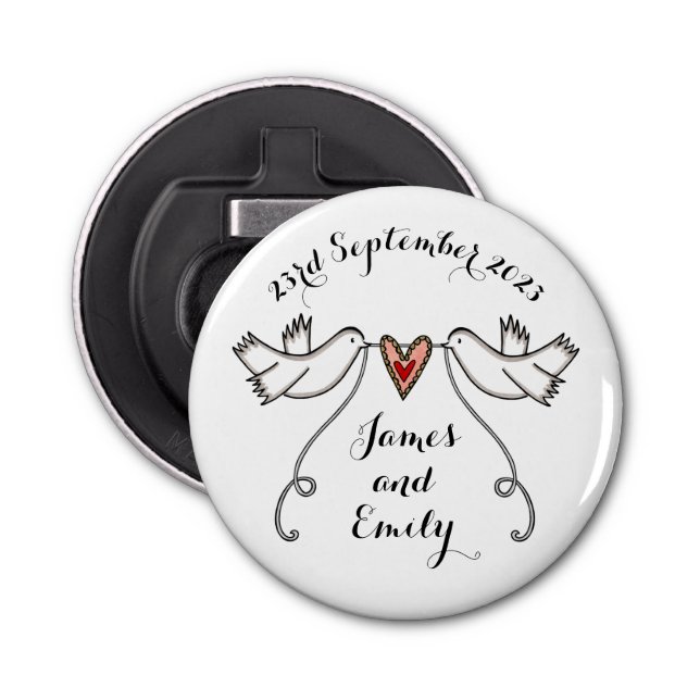 Personalized Doves Wedding Bottle Opener Favor (Front)