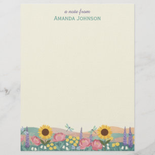Personalized Dragonfly Flower Field Custom Name Letterhead