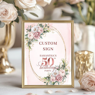 Personalized Dreamy Blush Floral 50 Birthday 8x10 Poster