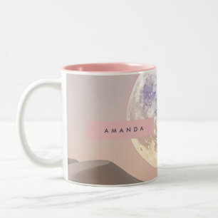 Personalized Dreamy Full Moon Over Desert Two-Tone Coffee Mug
