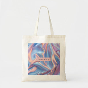 Personalized Dreamy Pastel Iridescent Satin Waves Tote Bag