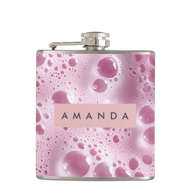 Personalized Dreamy Pastel Pink Bubble  Hip Flask (Front)