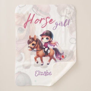 Personalized Dressage Rider Horse Girl  Sherpa Blanket