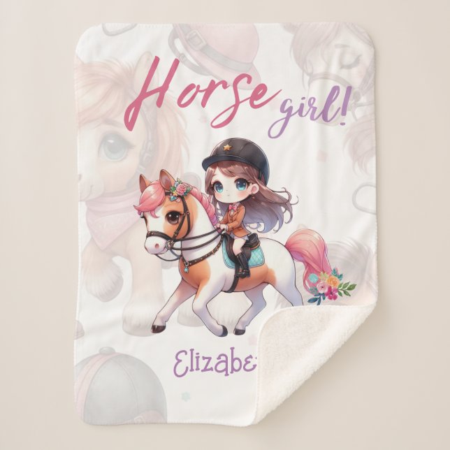 Personalized Dressage Rider Horse Girl  Sherpa Blanket (Front)
