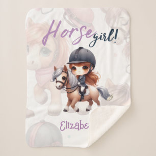 Personalized Dressage Rider Horse Girl Sherpa Blanket
