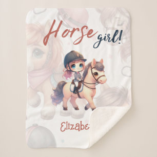 Personalized Dressage Rider Horse Girl Sherpa Blanket