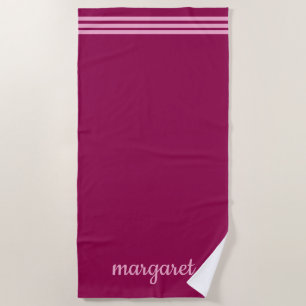 Personalized Dusky Maroon w/ Pink Stripes Beach Towel