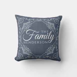 Personalized Dusty Blue Elegant Family Name Modern Cushion