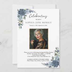 Personalized Dusty Blue Funeral Invitation