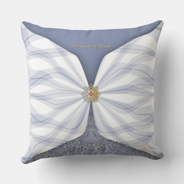 Personalized Dusty Blue Textile Illusion Cushion (Back)
