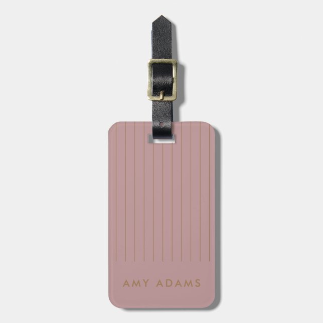 Personalized Dusty Pink Gold Stripe Elegant Luggage Tag (Front Vertical)