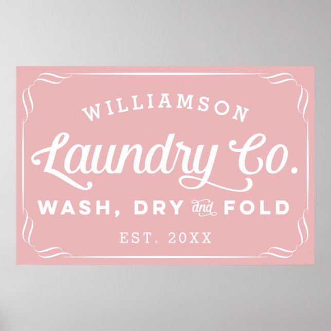 Personalized Dusty Rose Laundry Wash Dry Fold Sign (Front)