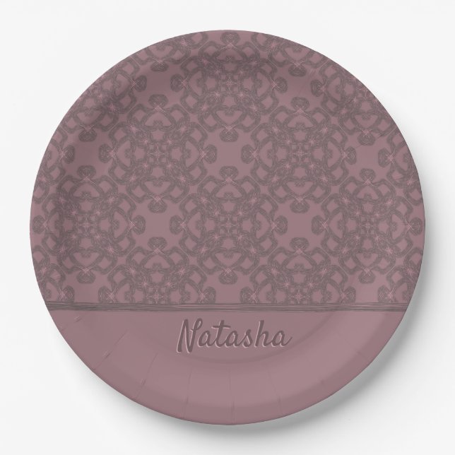 Personalized Dusty Rose Pattern Paper Plate (Front)