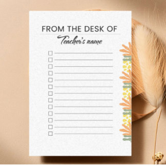 Personalized Earthy Botanical Teacher Checklist Post-it Notes