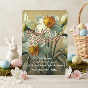 Personalized Easter Blessings Daffodil Floral Card