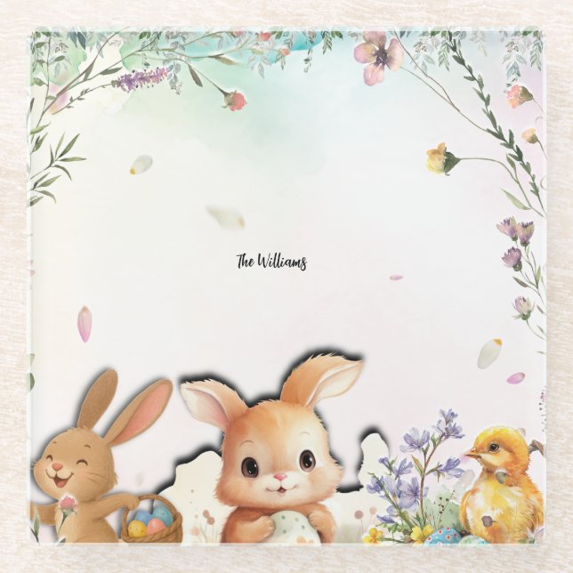 Personalized Easter Brunch Glass Square Coaster (Front)