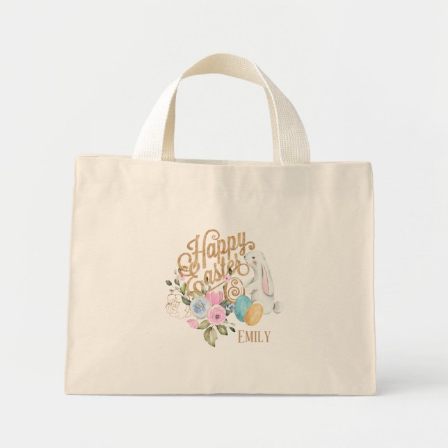 Personalized Easter Bunny And Eggs Tote Bag (Front)