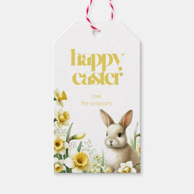 Personalized Easter Bunny Daffodil Favor Gift Tag (Front)