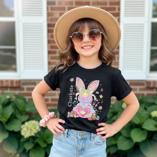 Personalized Easter Bunny Name T-Shirt (Personalized Easter Bunny Name Shirt Kids | Custom Little Girls Easter Outfit Tee)