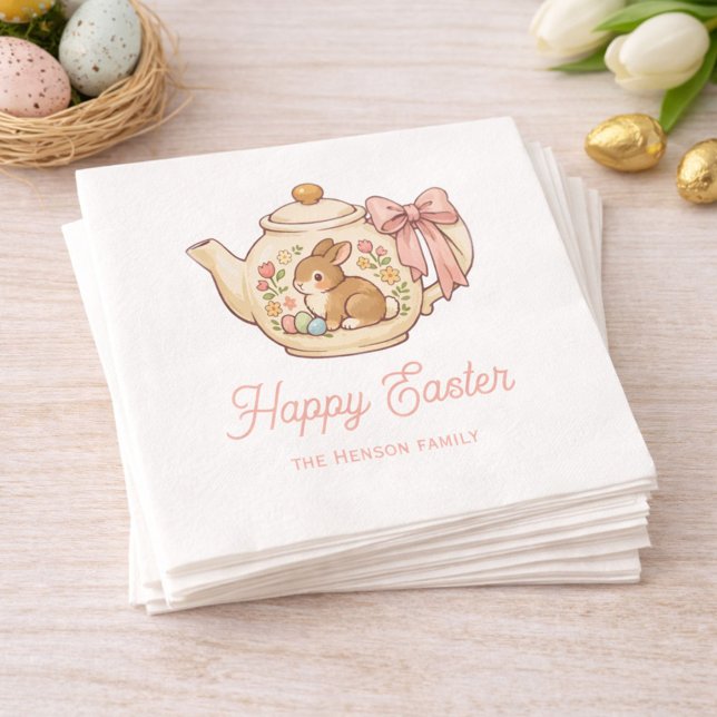 Personalized Easter Bunny Teapot Floral Party Napkin (Creator Uploaded)