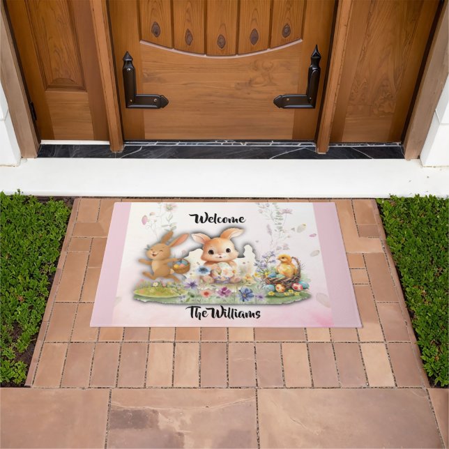 Personalized Easter Bunny Welcome Doormat (Outdoor)