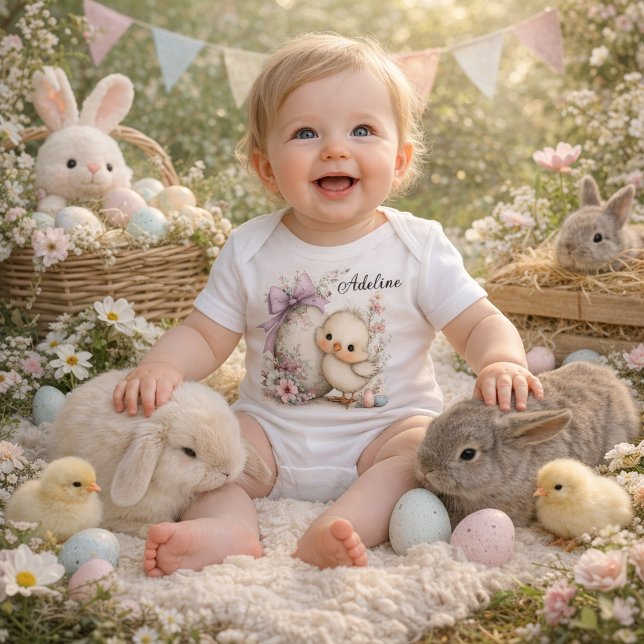 Personalized Easter Chick Illustration Baby Bodysuit (Creator Uploaded)