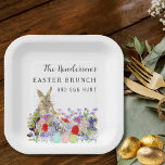 Personalized Easter Egg Hunt Brunch Bunny Floral Paper Plate<br><div class="desc">Create a beautiful spring tablescape with these personalized vibrant watercolor floral Easter paper plates, perfect for an Easter brunch, Easter egg hunt, or spring garden party. Featuring a cute Easter bunny sitting in a colorful watercolor wildflower meadow with hidden Easter eggs, this charming design adds a joyful, seasonal touch to...</div>