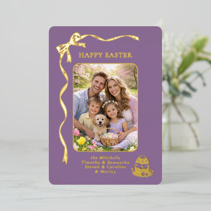 Personalized Easter Family Photo Gold Ribbon Bow