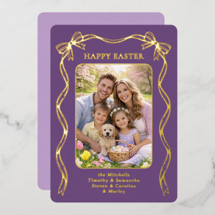 Personalized Easter Family Photo Gold Ribbon Bow