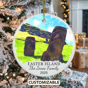 Personalized Easter Island Ornament, Chile Ceramic Tree Decoration