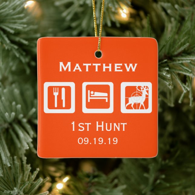 Personalized Eat Sleep Hunt 1st Deer Hunt Keepsake Ceramic Tree Decoration (Tree)