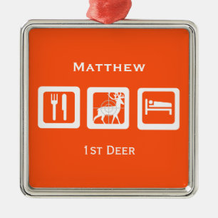 Personalized Eat Sleep Hunt 1st Deer Keepsake Metal Tree Decoration