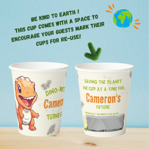 Personalized Eco Friendly Orange Dino Birthday Paper Cups