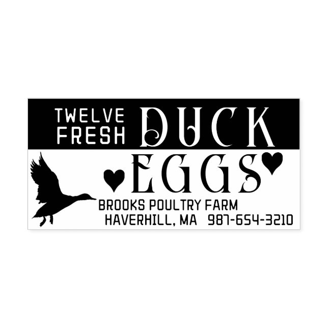 PERSONALIZED EGG CARTON Fresh Duck Eggs & Hearts Rubber Stamp (Imprint)