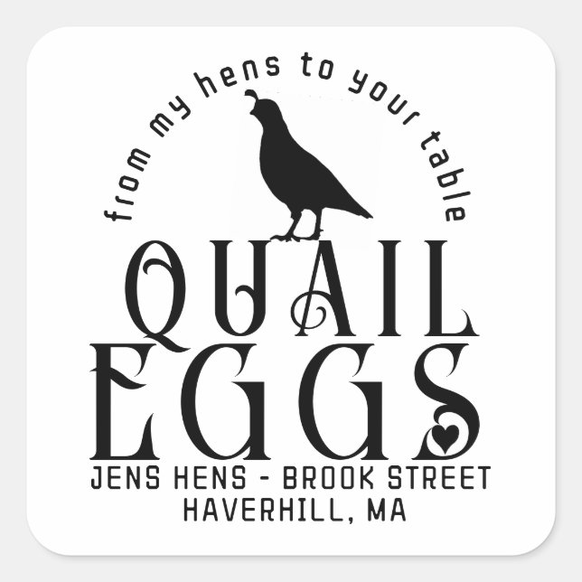 PERSONALIZED EGG CARTON LOGO Quail Eggs with Heart Square Sticker (Front)