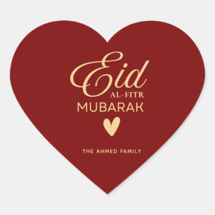 Personalized Eid al-Fitr Mubarak Heart in Gold  Sticker