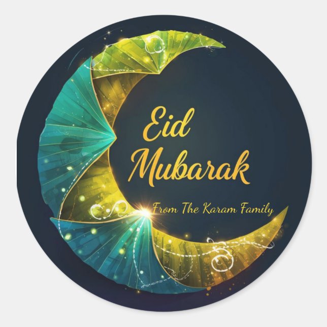 Personalized Eid Mubarak Muslim modern  Classic Round Sticker (Front)