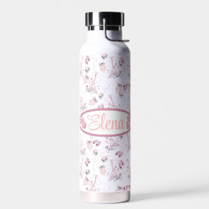 Personalized Eiffel Tower with Heart Flowers Water Bottle