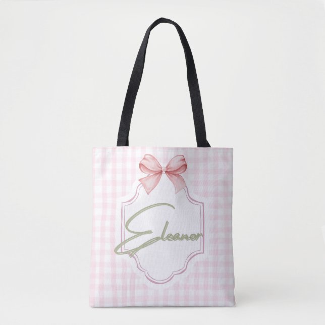 Personalized Eleanor Baby Girl Nursery Gingham  Tote Bag (Front)